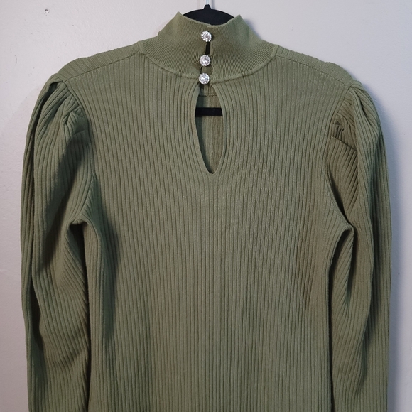 Who What Wear EUC Classic Vintage Inspired Army Green Ribbed Sweater Dress LARGE - Picture 10 of 11